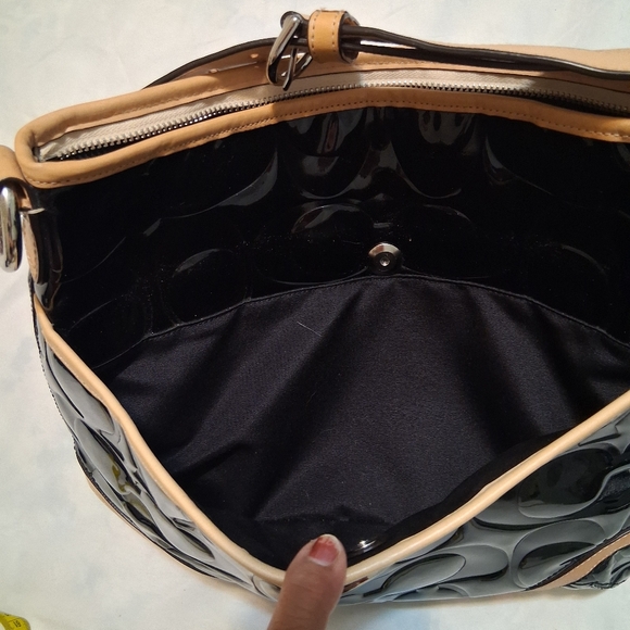 Coach Peyton Embossed Patent Leather Shoulder Bag Black-Tan - Picture 14 of 15